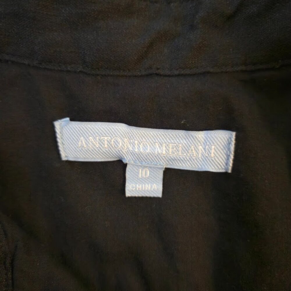 Antonio Melani Shorts Romper Size 10 Black Linen Blend Belt Preppy Chic - Picture 3 of 7
